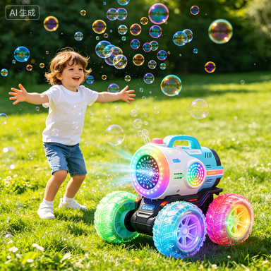 Party Games Lab - 4-Wheel Colorful Manual Bubble Machine Titanium