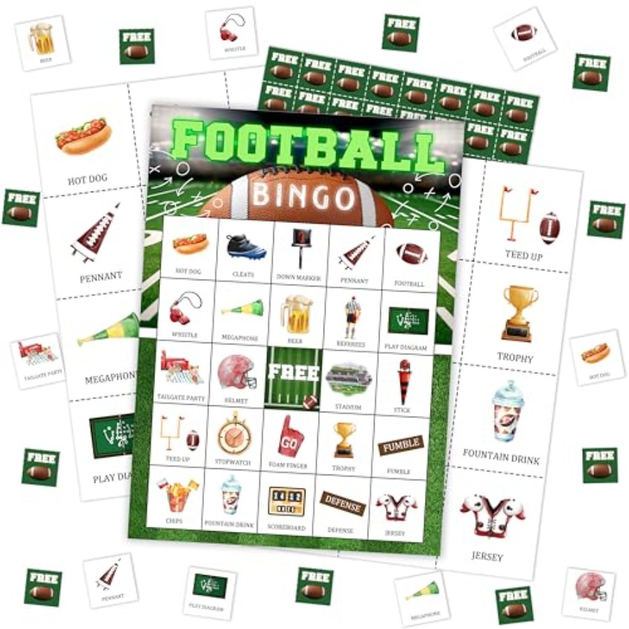 Football Party Bingo Game Card - Party Games For Adults Large Group review and price